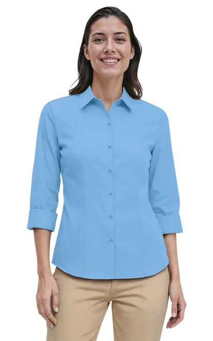 Blue Generation Ladies' 3/4 Sleeve Fine Line Twill Shirt-BG6330