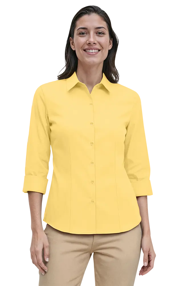 Blue Generation Ladies' 3/4 Sleeve Fine Line Twill Shirt-BG6330