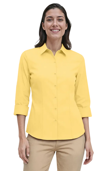 Blue Generation Ladies' 3/4 Sleeve Fine Line Twill Shirt-BG6330