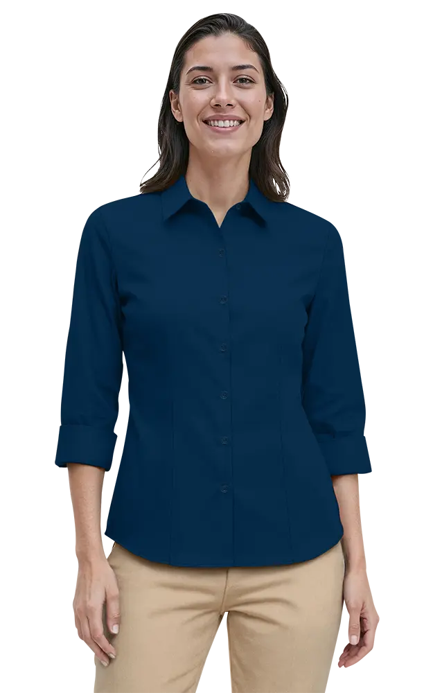 Blue Generation Ladies' 3/4 Sleeve Fine Line Twill Shirt-BG6330