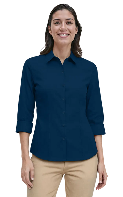 Blue Generation Ladies' 3/4 Sleeve Fine Line Twill Shirt-BG6330