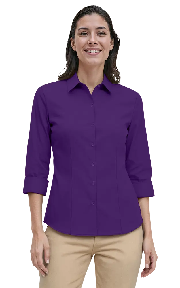 Blue Generation Ladies' 3/4 Sleeve Fine Line Twill Shirt-BG6330