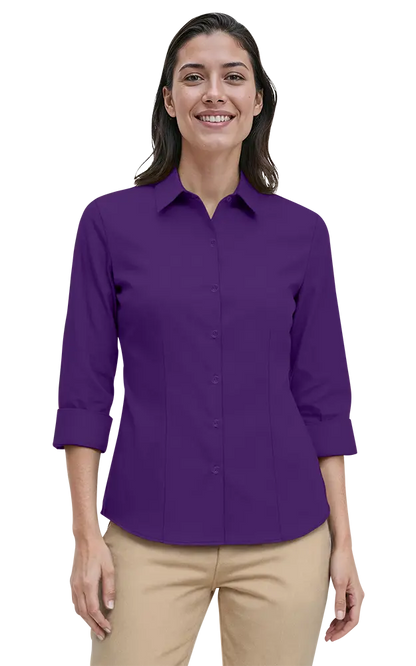 Blue Generation Ladies' 3/4 Sleeve Fine Line Twill Shirt-BG6330