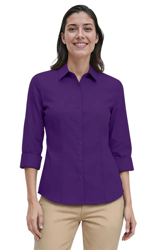 Blue Generation Ladies' 3/4 Sleeve Fine Line Twill Shirt-BG6330