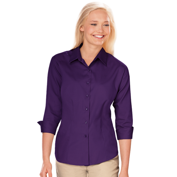 Blue Generation BG6330 Ladies' 3/4 Sleeve Fine Line Twill Shirt, Purple, Medium (Clearance)