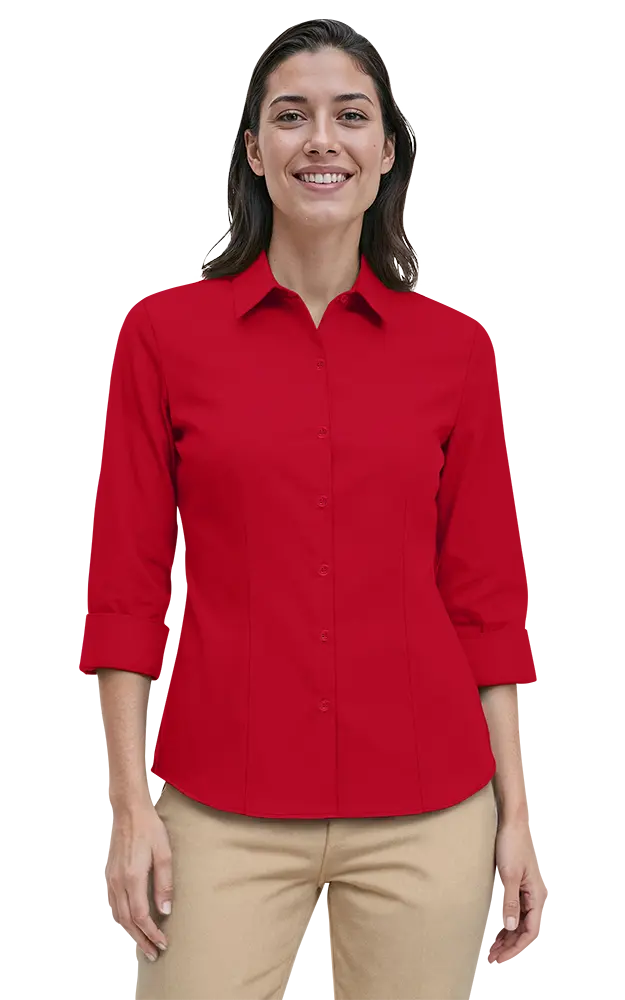Blue Generation Ladies' 3/4 Sleeve Fine Line Twill Shirt-BG6330