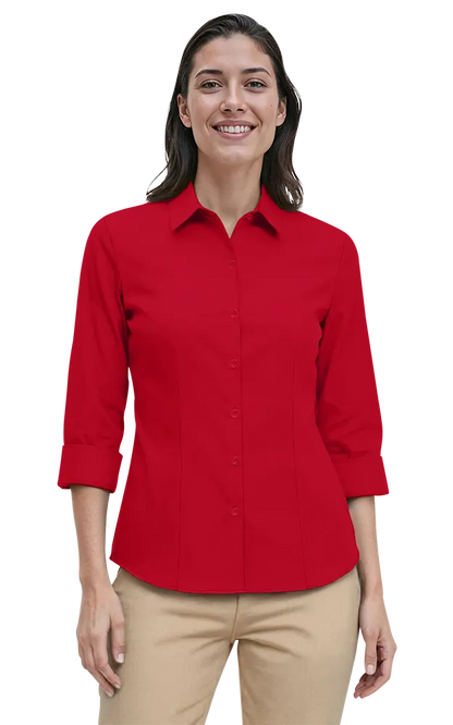 Blue Generation Ladies' 3/4 Sleeve Fine Line Twill Shirt-BG6330