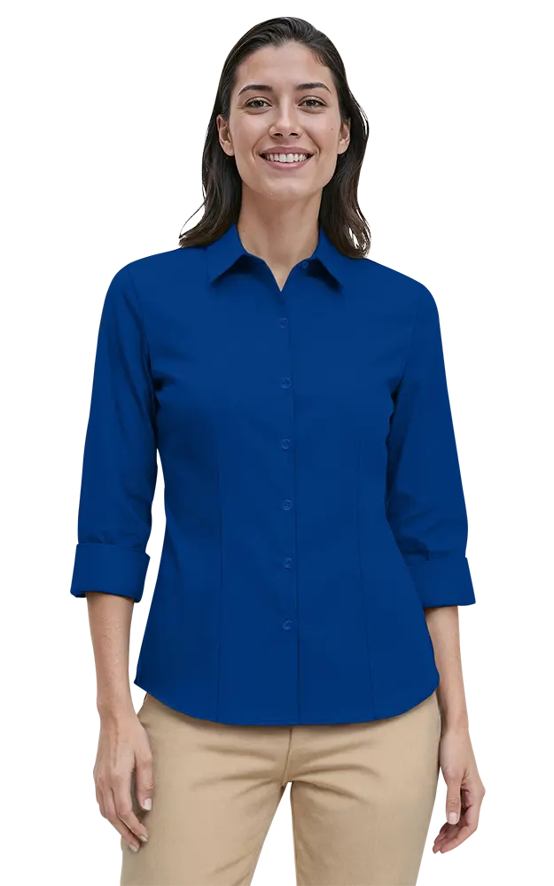 Blue Generation Ladies' 3/4 Sleeve Fine Line Twill Shirt-BG6330