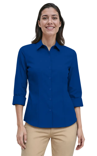Blue Generation Ladies' 3/4 Sleeve Fine Line Twill Shirt-BG6330