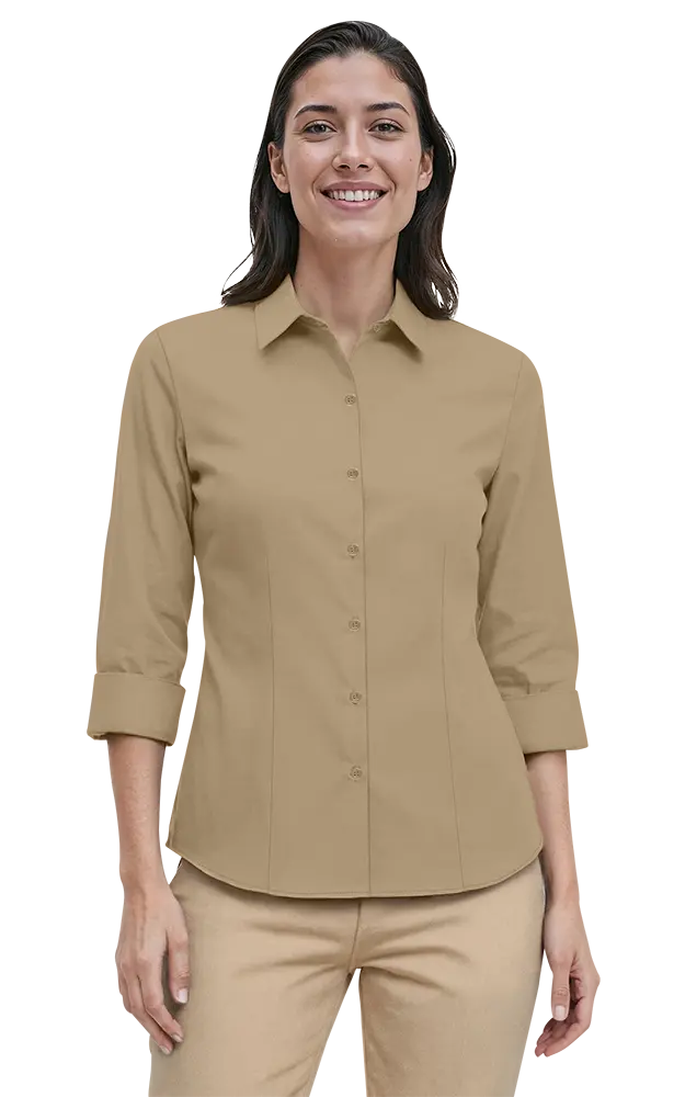 Blue Generation Ladies' 3/4 Sleeve Fine Line Twill Shirt-BG6330