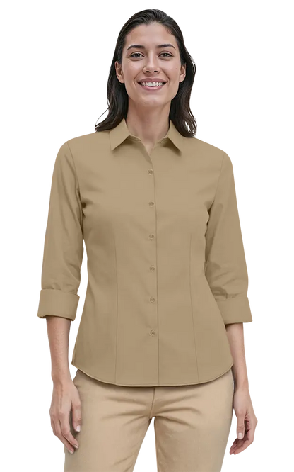 Blue Generation Ladies' 3/4 Sleeve Fine Line Twill Shirt-BG6330