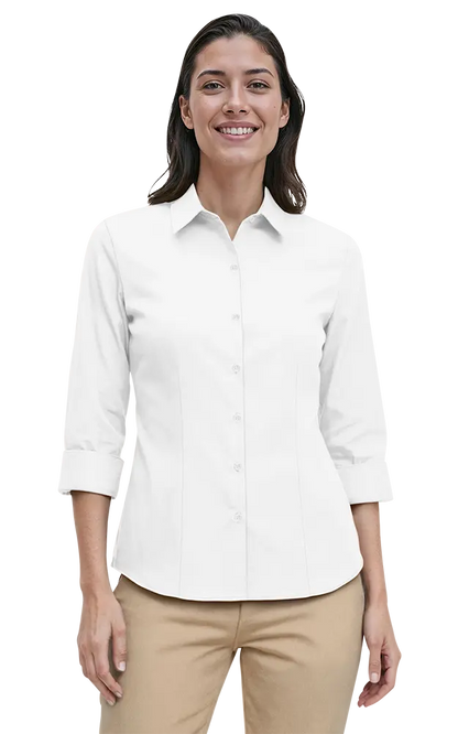 Blue Generation Ladies' 3/4 Sleeve Fine Line Twill Shirt-BG6330