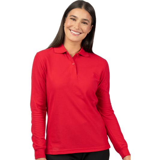 Blue Generation Ladies' Soft Touch L/S Pique Polo - BG6502C - Red (S, M, 3XL, 4XL) - Basics Clothing Store