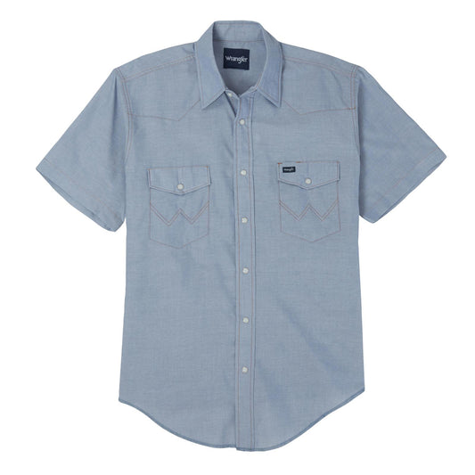 Cowboy Cut® Work Short Sleeve Western Snap Solid Chambray Shirt