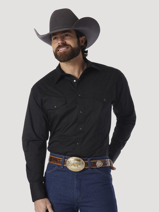 Wrangler® Western Snap Shirt - Long Sleeve Solid Broadcloth - Black  71105BK