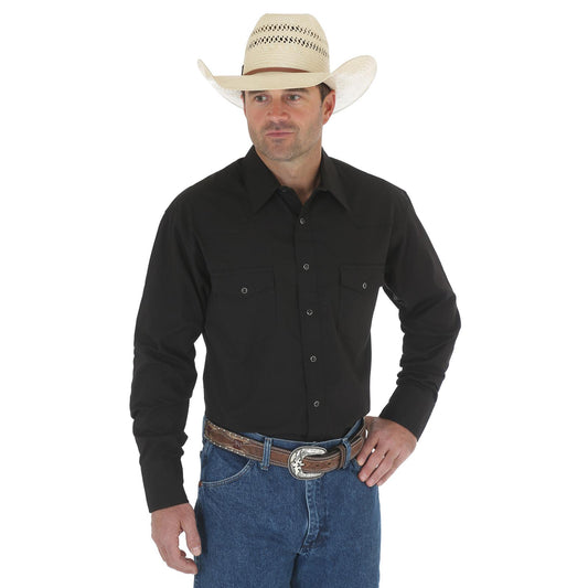 Wrangler® Western Snap Shirt - Long Sleeve Solid Broadcloth - Black