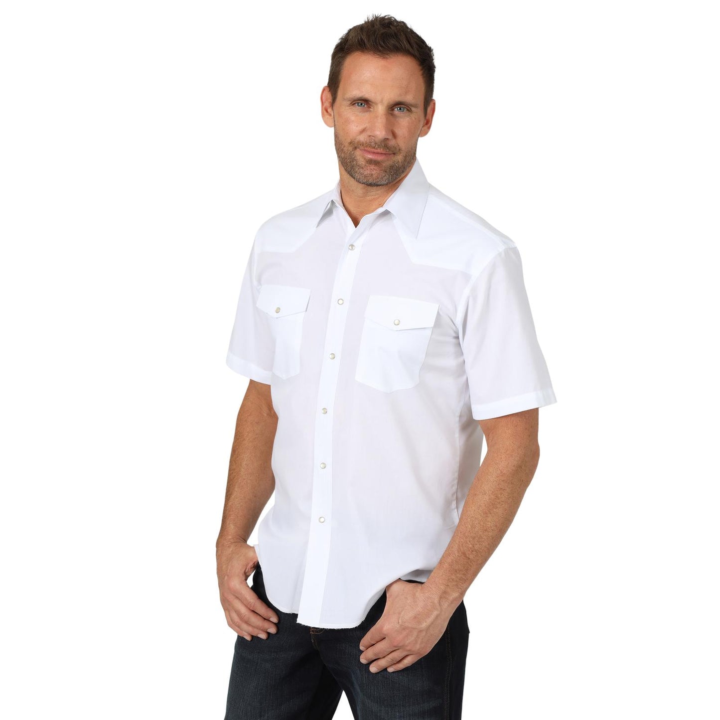 Wrangler® Men's Short Sleeve Solid Western Snap Sport Shirt