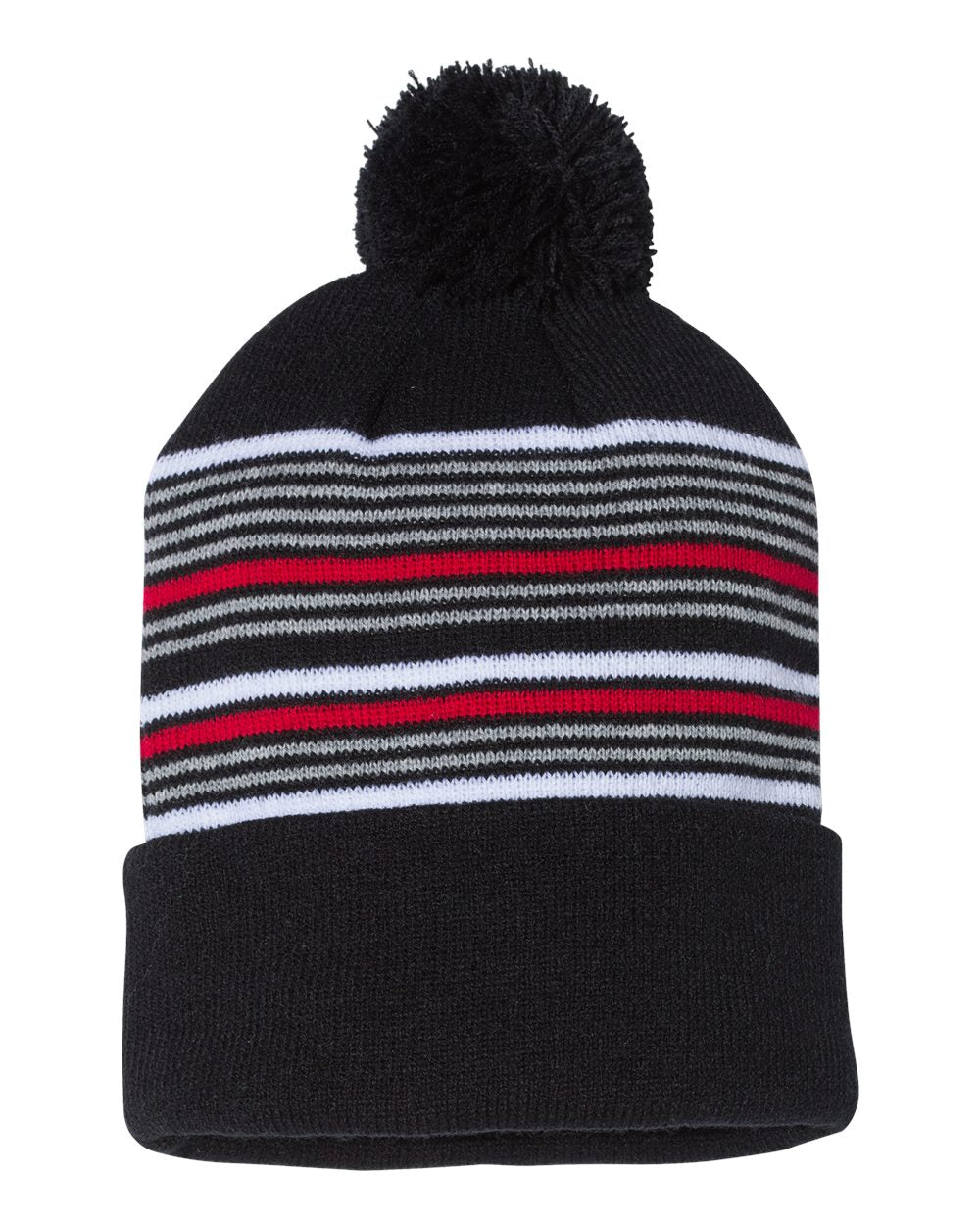 Sportsman - 12" Striped Pom-Pom Cuffed Beanie - SP60