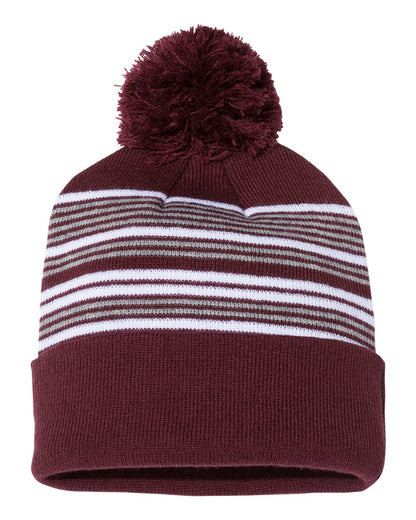 Sportsman - 12" Striped Pom-Pom Cuffed Beanie - SP60