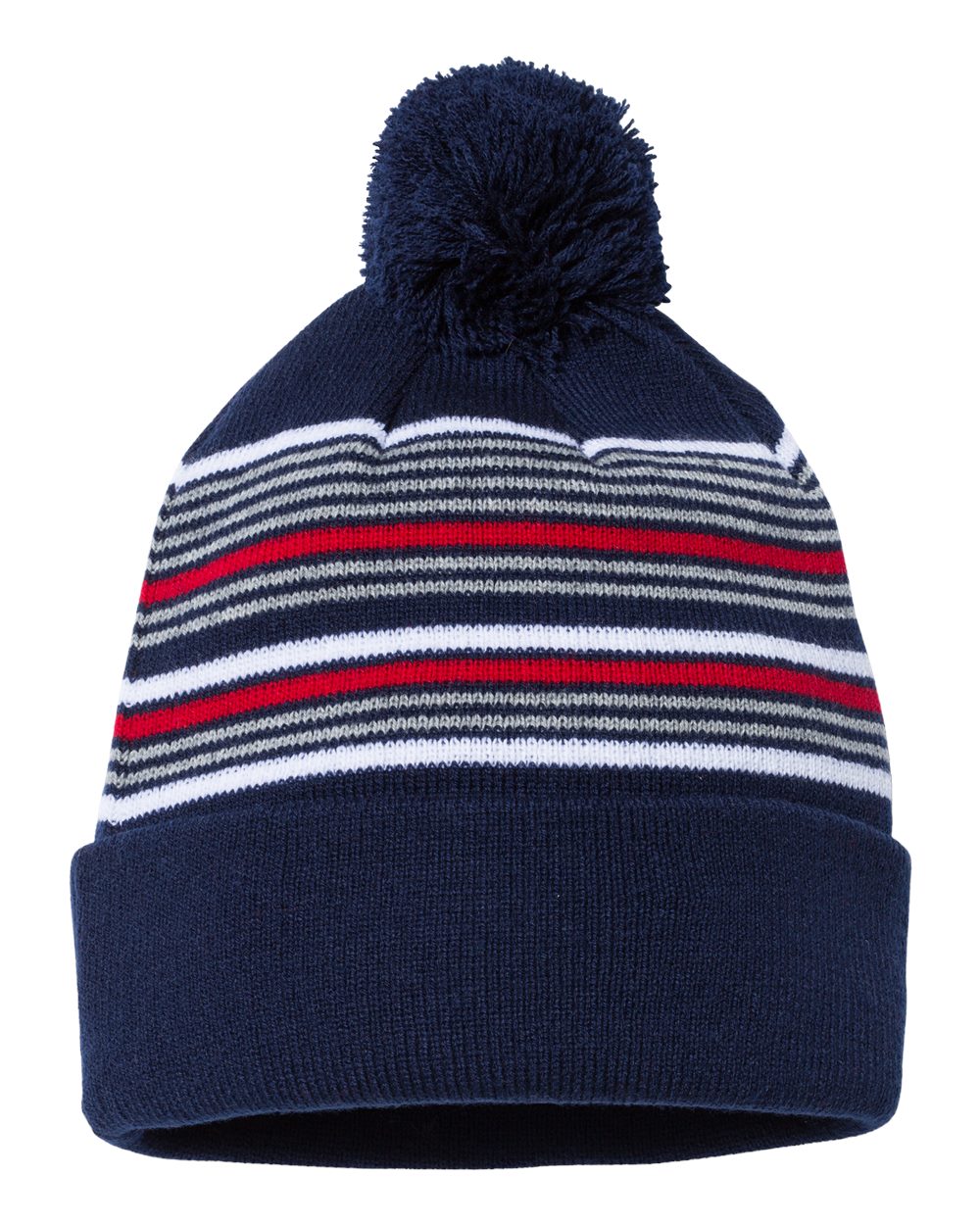 Sportsman - 12" Striped Pom-Pom Cuffed Beanie - SP60