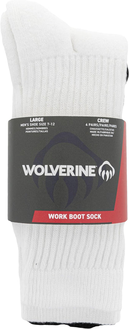 Wolverine Men's Cotton Boot Crew Socks - 4 Pairs - Breathable Cotton Cushioning