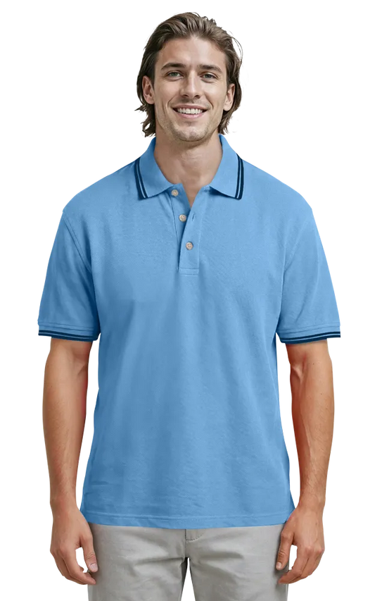 Blue Generation Men's Superblend Tipped Polo-BG7205 -Light Blue Navy