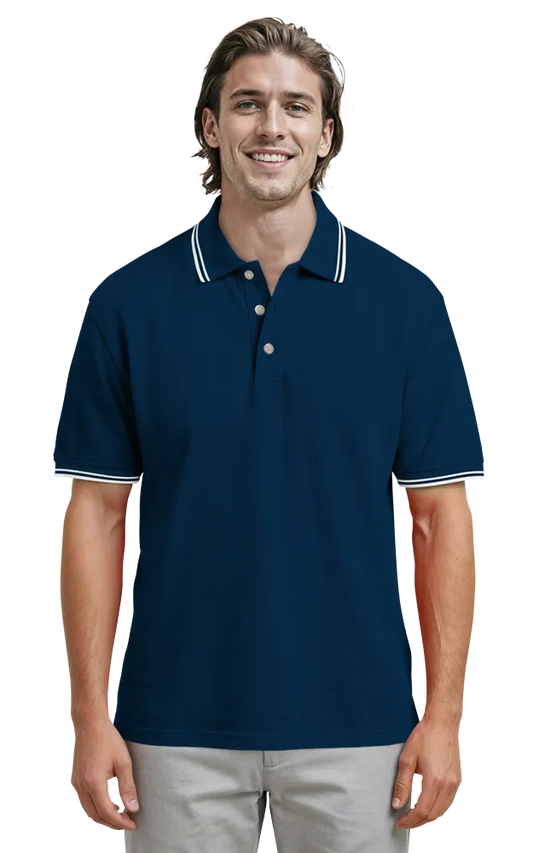 Blue Generation Men's Superblend Tipped Polo-BG7205 -Navy Pearl