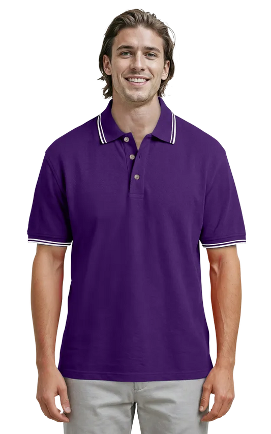 Blue Generation Men's Superblend Tipped Polo-BG7205 -Purple Pearl