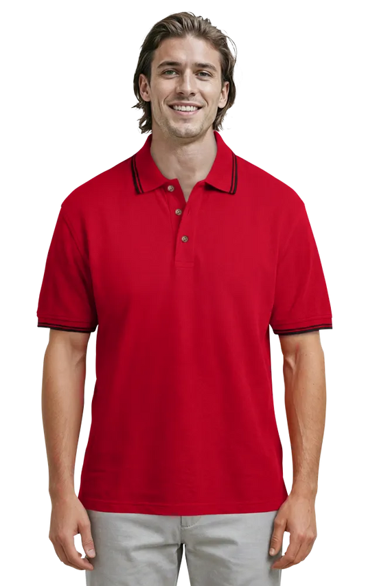 Blue Generation Men's Superblend Tipped Polo-BG7205 -Red Black