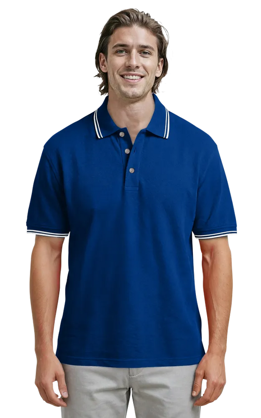 Blue Generation Men's Superblend Tipped Polo-BG7205 -Royal White