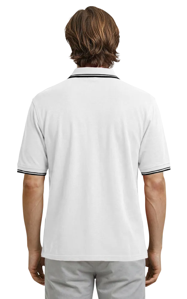 Blue Generation Men's Superblend Tipped Polo - BG7205C - White Navy Stripes (4XL, 5XL, 6XL)