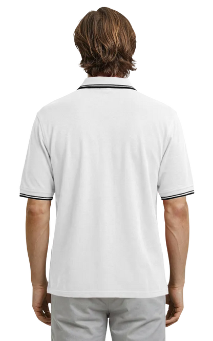 Blue Generation Men's Superblend Tipped Polo - BG7205C - White Navy Stripes (4XL, 5XL, 6XL)