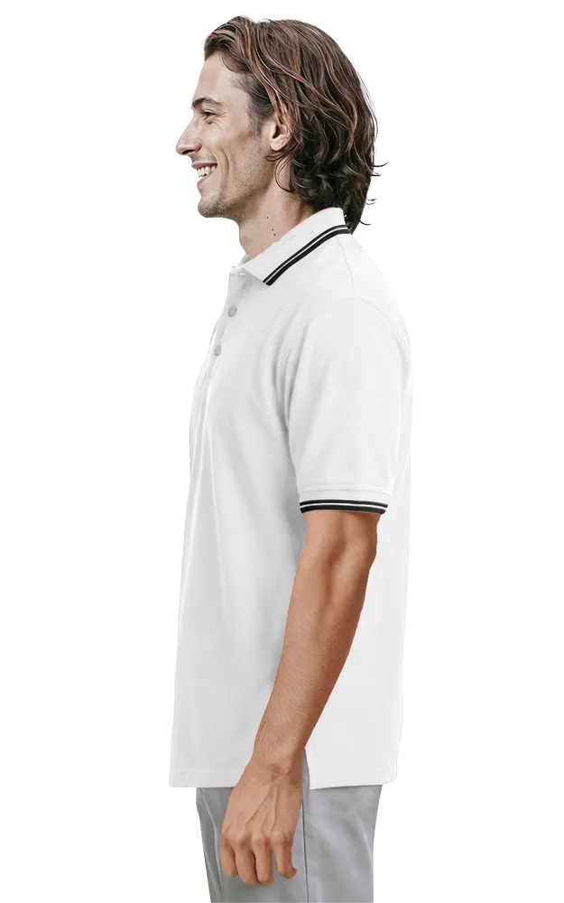 Blue Generation Men's Superblend Tipped Polo - BG7205C - White Navy Stripes (4XL, 5XL, 6XL)