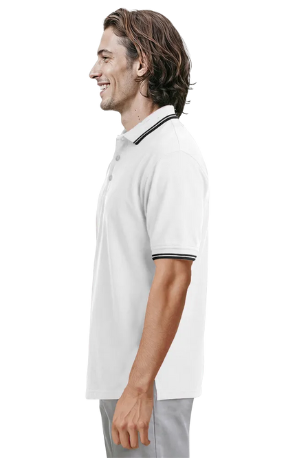 Blue Generation Men's Superblend Tipped Polo - BG7205C - White Navy Stripes (4XL, 5XL, 6XL)