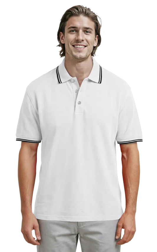 Blue Generation Men's Superblend Tipped Polo-BG7205 -White Black
