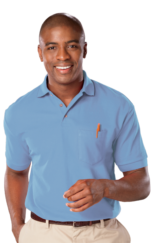 Blue Generation Adult Superblend Short-Sleeve Pocketed Polo-BG7206 -Light Blue
