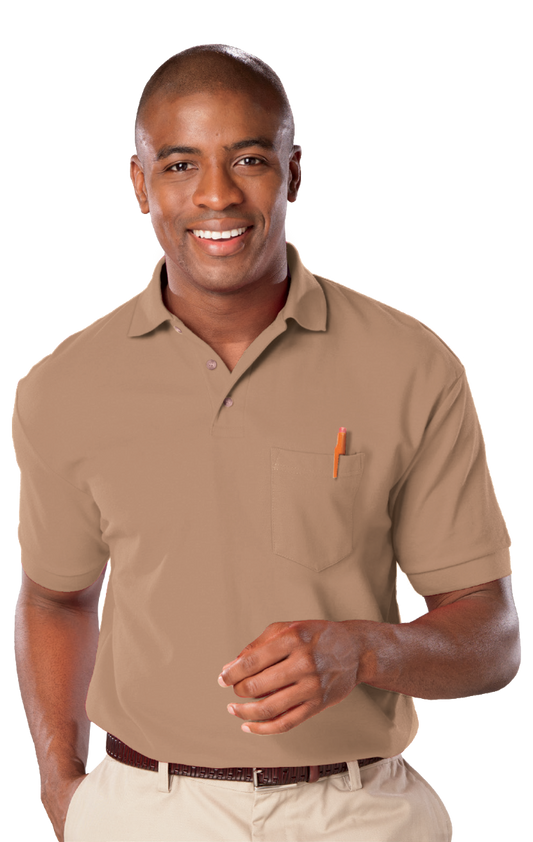 Blue Generation Adult Superblend Short-Sleeve Pocketed Polo-BG7206 -Tan