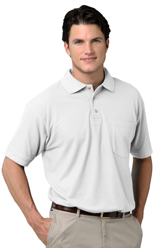 Blue Generation Adult Superblend Short-Sleeve Pocketed Polo-BG7206 -White