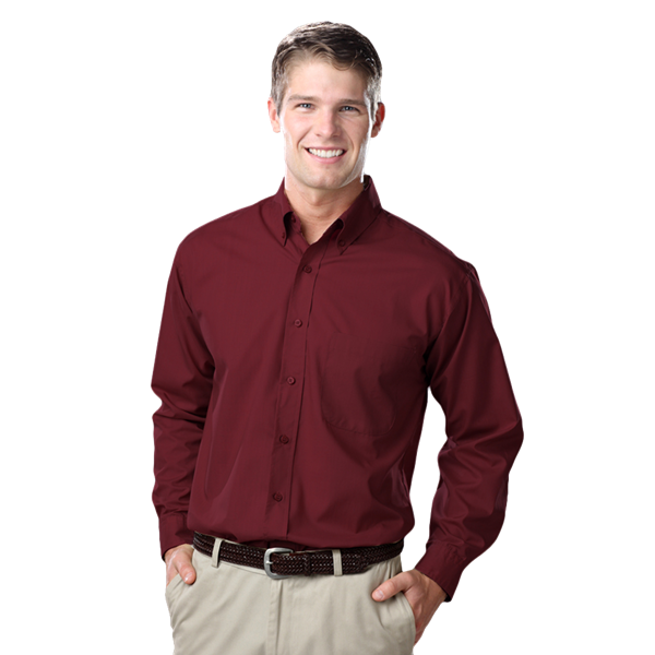 Blue Generation BG7210 Men's Value Poplin L/S Shirt, Burgundy, 2XLarge (Clearance)