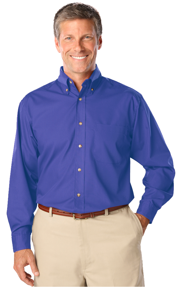 Blue Generation Men's L/S Superblend Poplin Shirt with Bone Buttons-BG7216