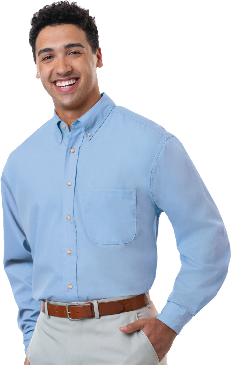 Blue Generation Men's L/S Superblend Poplin Shirt with Bone Buttons-BG7216