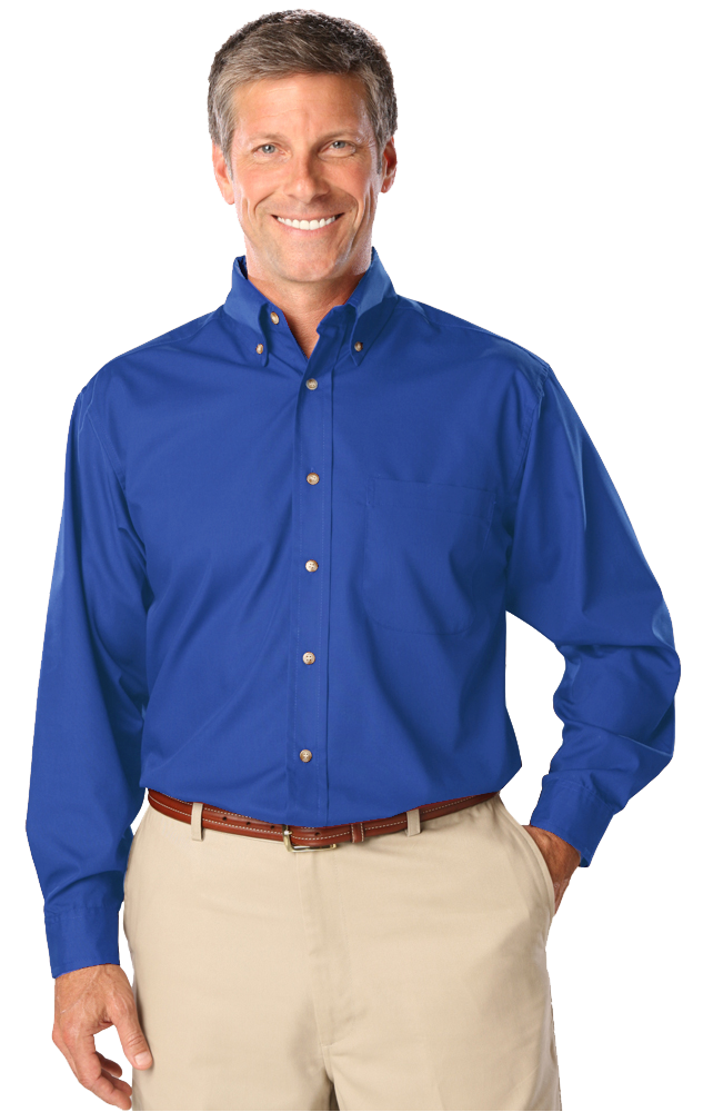 Blue Generation Men's L/S Superblend Poplin Shirt with Bone Buttons-BG7216
