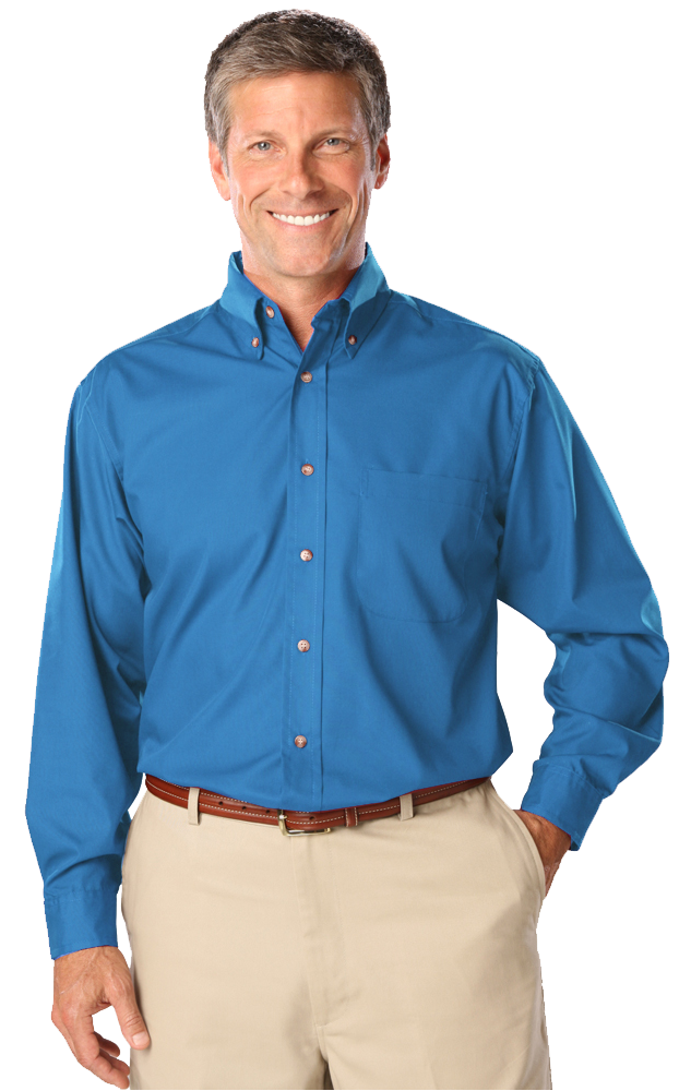 Blue Generation Men's L/S Superblend Poplin Shirt with Bone Buttons-BG7216