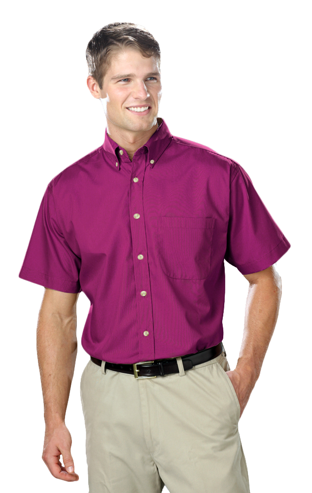 Blue Generation Men's Short-Sleeve Superblend Poplin Shirt with Bone Buttons-BG7216S