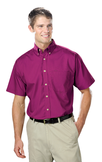 Blue Generation Men's Short-Sleeve Superblend Poplin Shirt with Bone Buttons-BG7216S