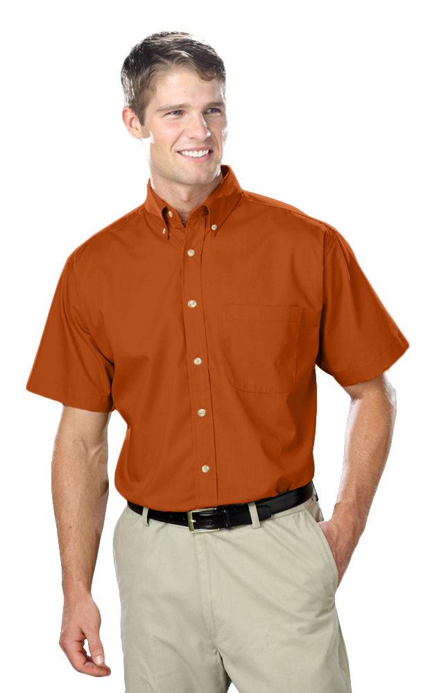 Blue Generation Men's Short-Sleeve Superblend Poplin Shirt with Bone Buttons-BG7216S
