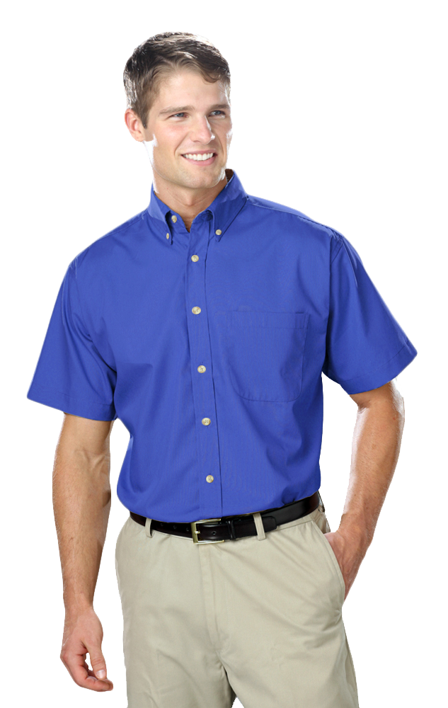 Blue Generation Men's Short-Sleeve Superblend Poplin Shirt with Bone Buttons-BG7216S