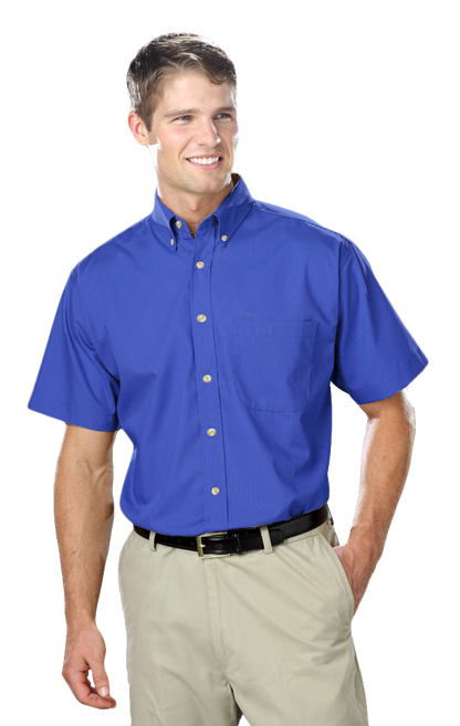 Blue Generation Men's Short-Sleeve Superblend Poplin Shirt with Bone Buttons-BG7216S