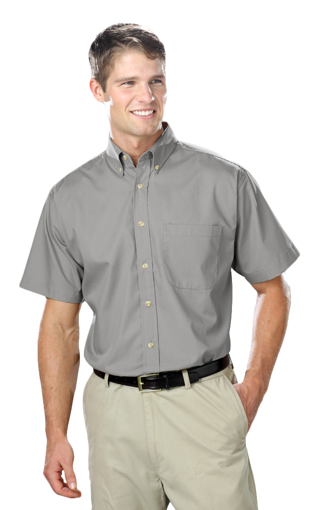 Blue Generation Men's Short-Sleeve Superblend Poplin Shirt with Bone Buttons-BG7216S
