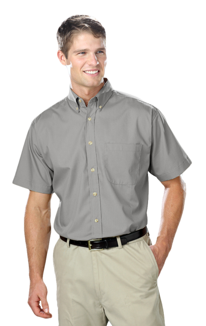 Blue Generation Men's Short-Sleeve Superblend Poplin Shirt with Bone Buttons-BG7216S